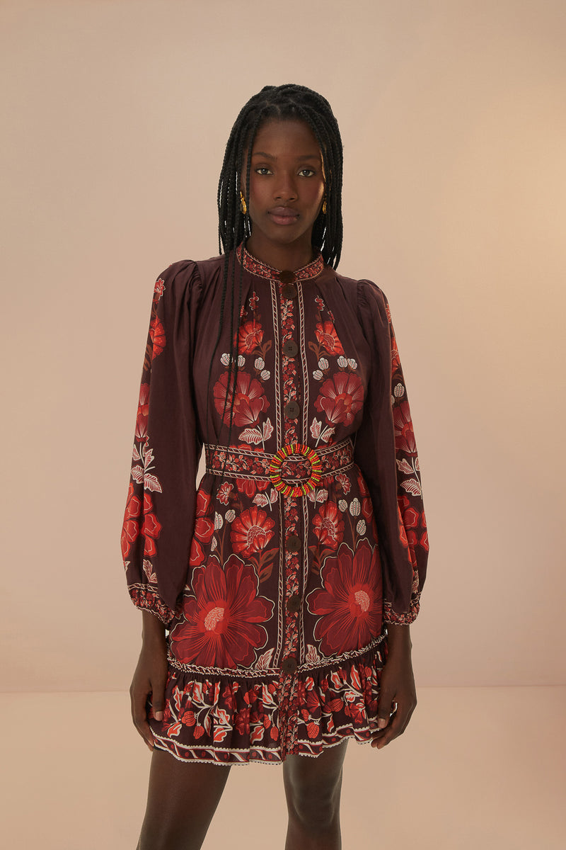 Farm Rio Brown Gigi Tapestry Mini Dress, Gigi Tapestry Brown / S