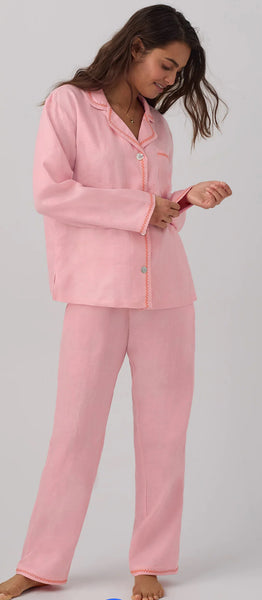 Orchid Pink Long Sleeve Classic Linen PJ Set