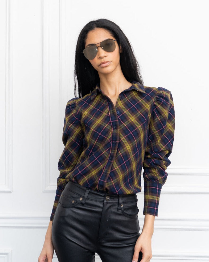 Puff Sleeve Plaid Top – One Accord Sumter