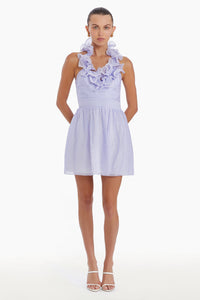 Ruffled Halter Blue and White Striped Mini Dress
