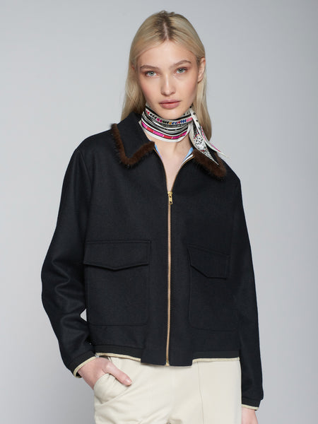 Bomber Jacket with Mink Trim