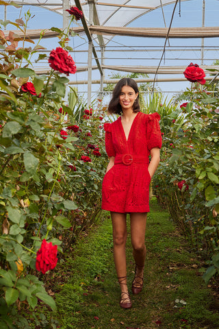 Red Eyelet Romper