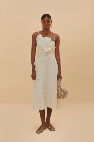 Off White Garden Sleeveless Midi Dress