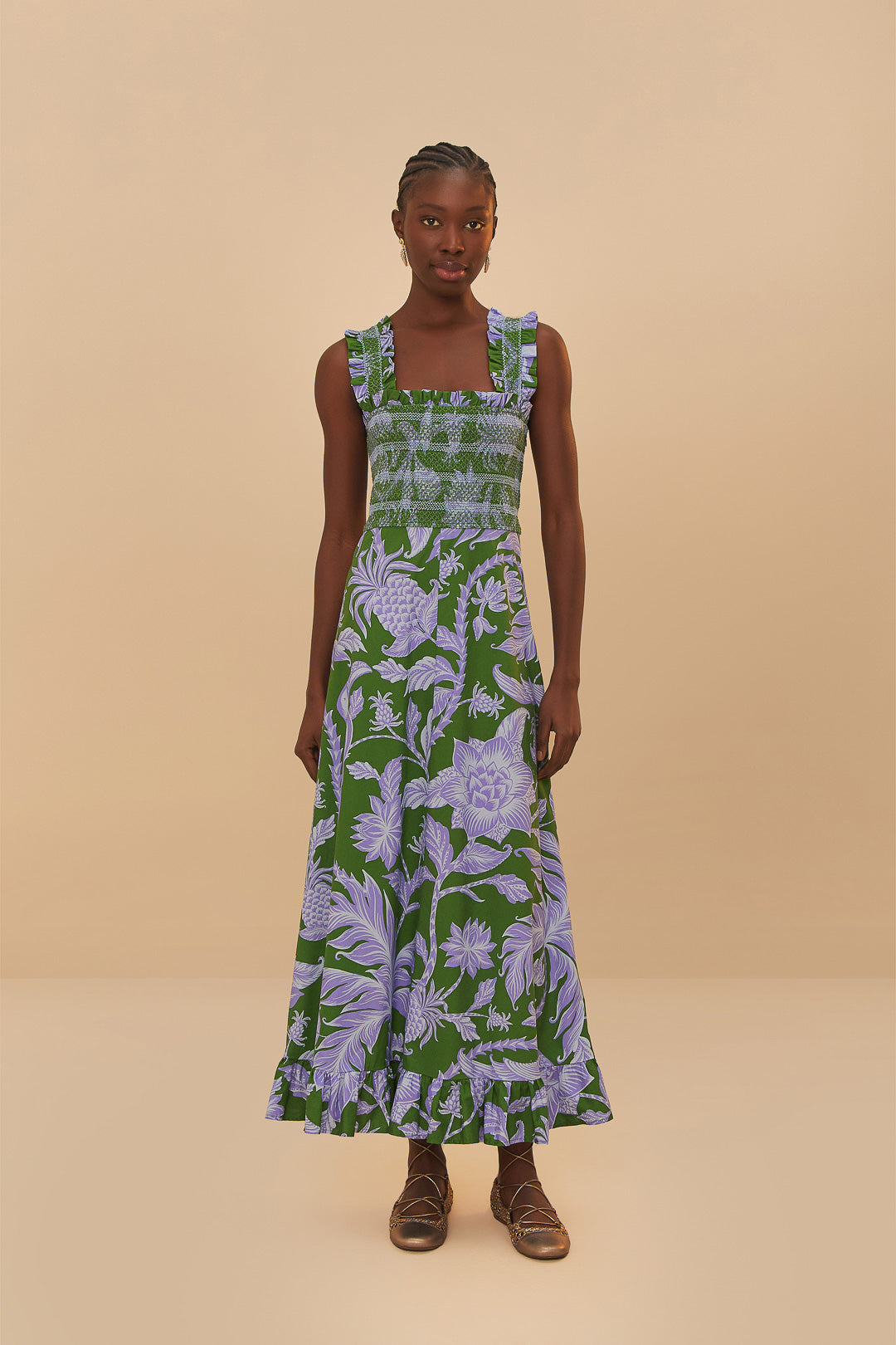 Tropical Swing Green Sleeveless Midi
