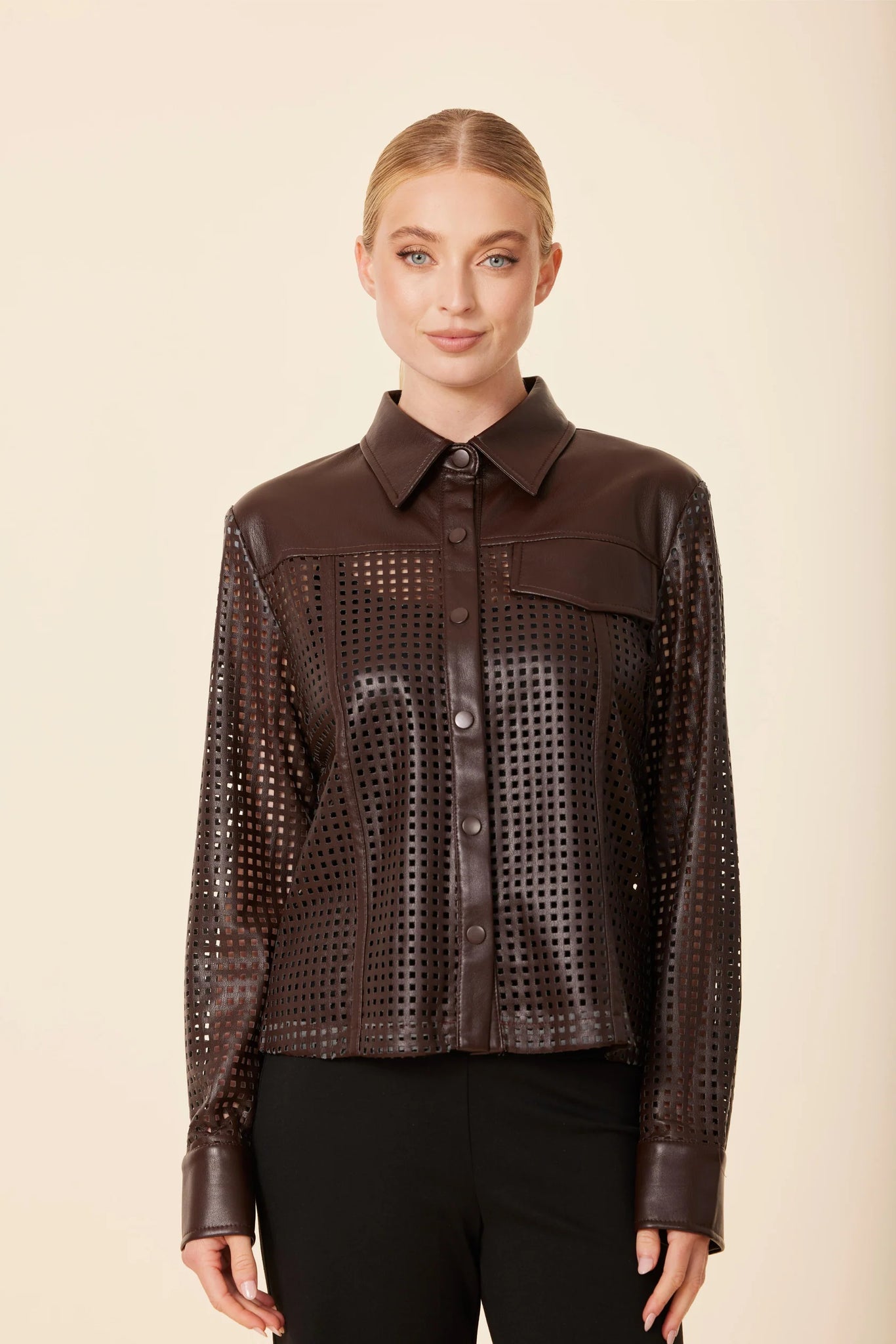 Faux Leather Laser Cut Shirt