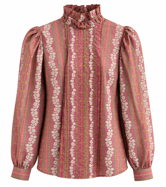 PINTUCKED BLOUSE MAUVE FLORAL