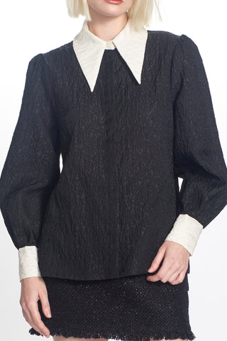 Josie Black Blouse with White Collar and Cuff