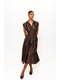 Trevy Dress - Brown Smocked Waist Midi- HUTCH