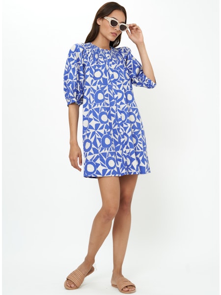 Embroidered Button Mini Dress