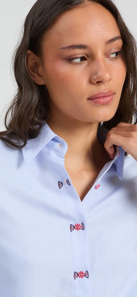 Herringbone Blue Embroidered Shirt By Vilagallo