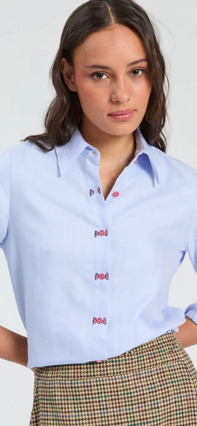 Herringbone Blue Embroidered Shirt By Vilagallo