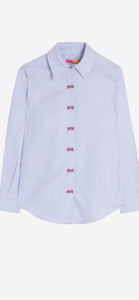 Herringbone Blue Embroidered Shirt By Vilagallo