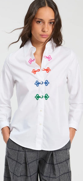 White Shirt Multicolor Frogging By Vilagallo
