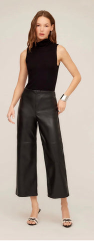 Navy Faux Leather Cropped Pants