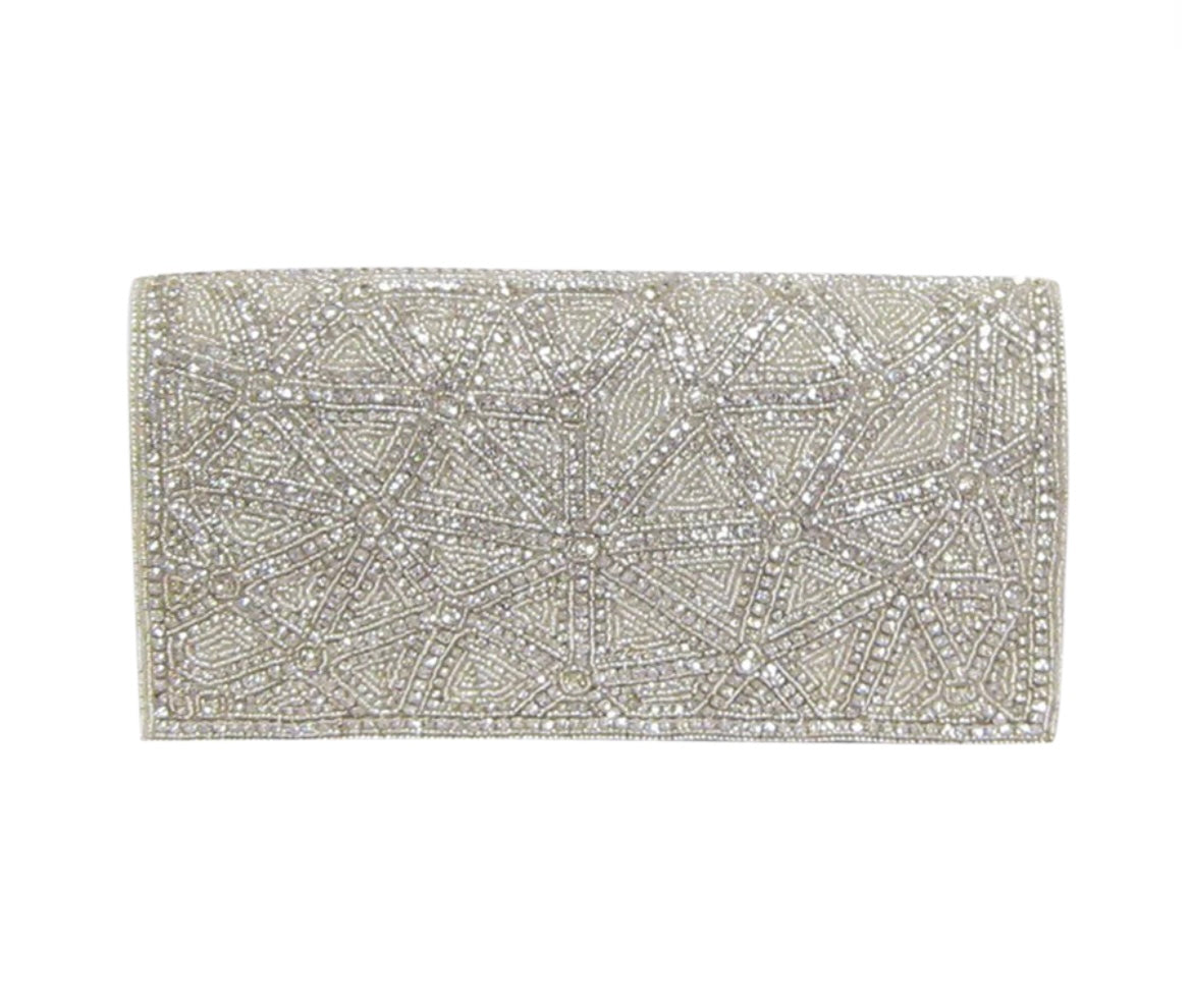 Silver beaded bag with shoulder chain