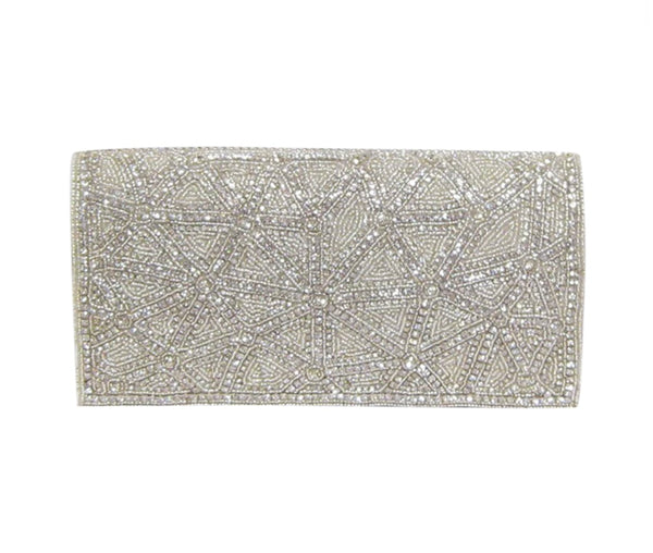 Silver beaded bag with shoulder chain