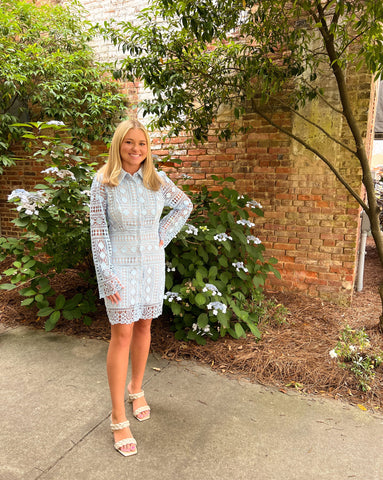 Blue lace dress by En Saison.