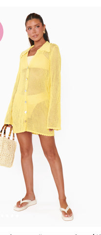 Yellow Crochet Button Up Cover Up