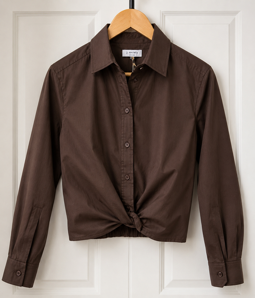 J Society Chocolate Brown Button-up Top