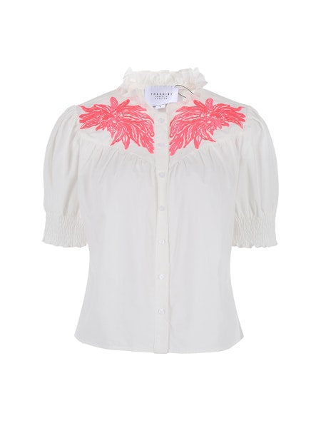 The Nicole Shirt White/Pink Embroidery