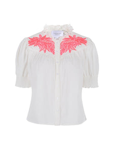 The Nicole Shirt White/Pink Embroidery