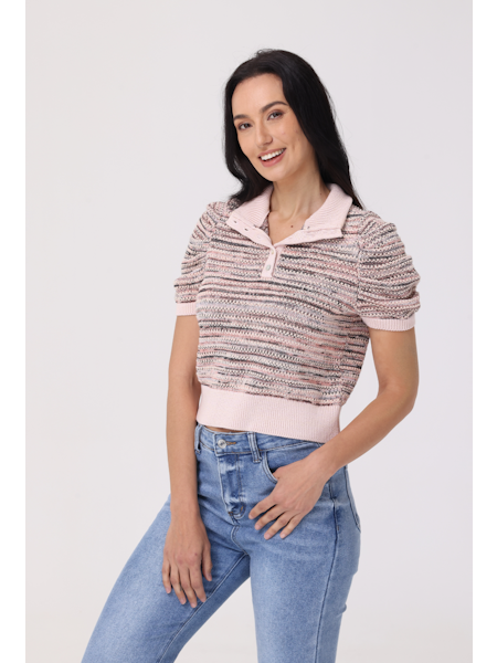 Ombre Mock Neck Pullover - Sand Dollar Multi