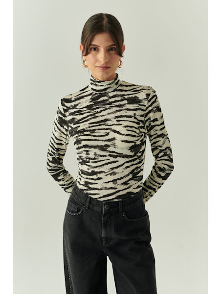 Laylani Zebra Print Turtleneck Knit Top