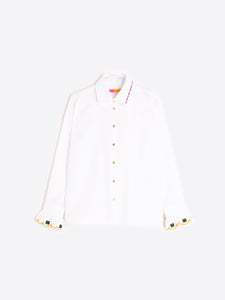 White Shirt With Frilled Cuffs and Clover - Vilagallo