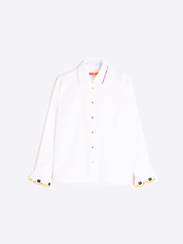 White Shirt With Frilled Cuffs and Clover - Vilagallo