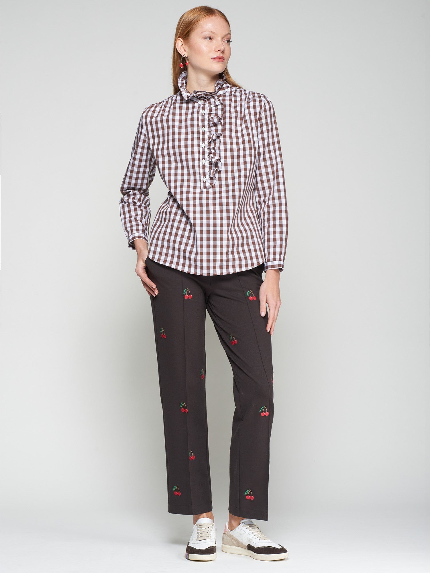 Brown Gingham Ruffle Shirt - Vilagallo