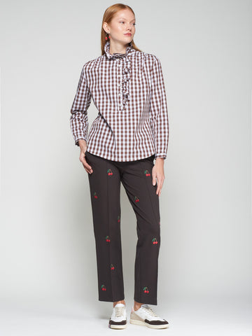 Brown Gingham Ruffle Shirt - Vilagallo