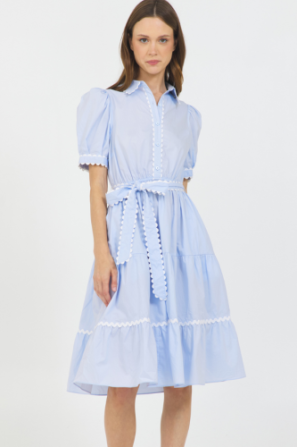 Blue and White Dress with Ricrac Trim