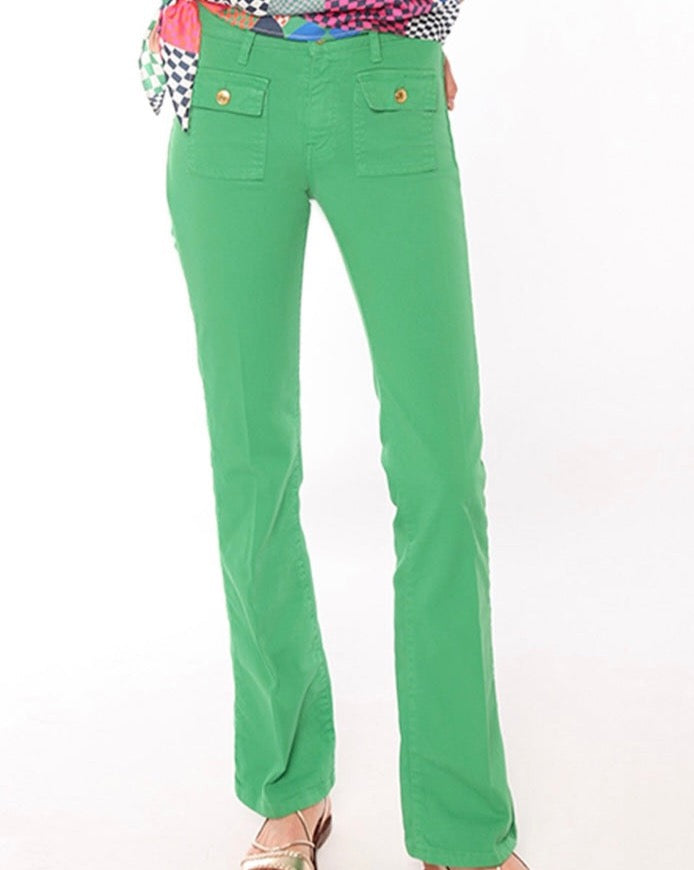 Grass green denim trouser by Vilagallo.