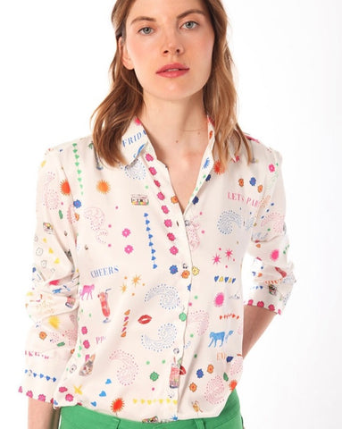 Fun print long sleeve blouse by Vilagallo.
