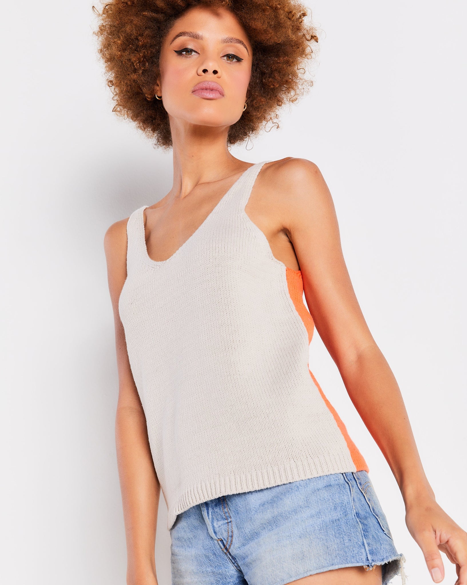Sand and orange knit tank by Lisa Todd.