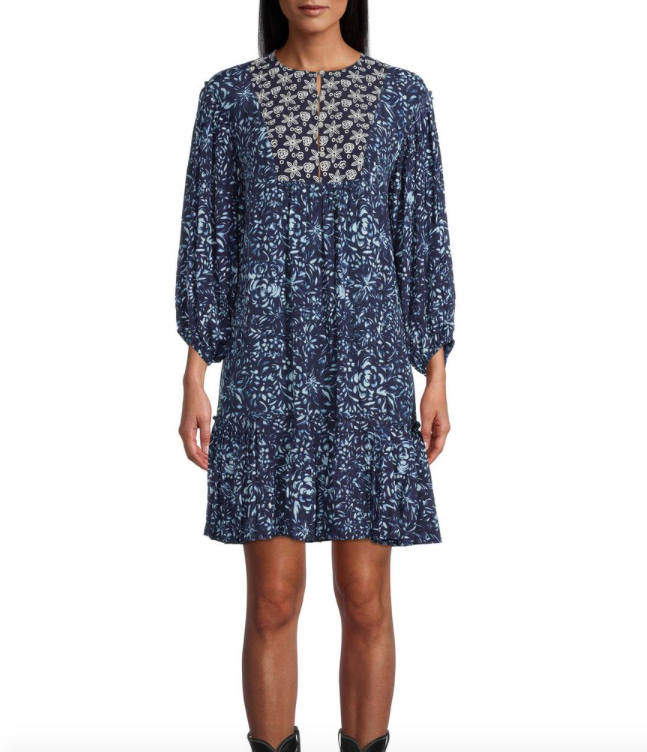 Embroidered navy dress